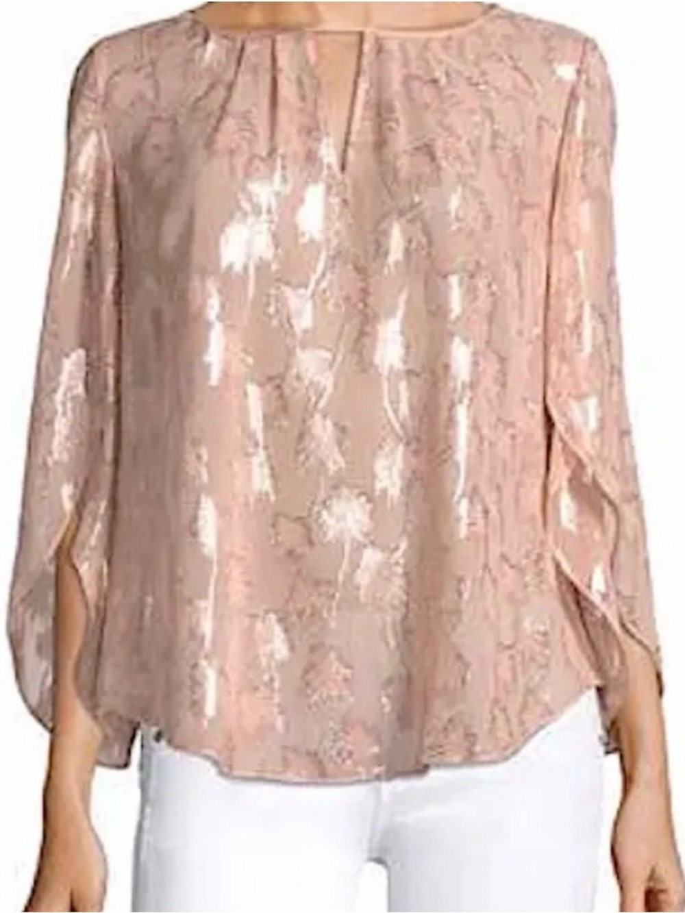 NWT Lilly Pulitzer Beccer Silk Clip Top Sandstone Metallic Palm Tree Size M Pink